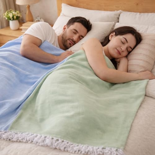Image of OKTIC Bhagalpuri Chadar Original Combo Pack Set of 2, Eco Friendly Cotton Top Sheet for Summer Comfort, Skin Friendly Odhne Wali Bhagalpuri Chadar Bedsheet Single Size 230 x 130 cm (Olive Sky)