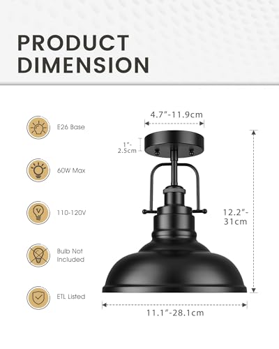 Image of zeyu 11 Inch Semi Flush Mount Ceiling Light, Black Finish, ZY41-F BK