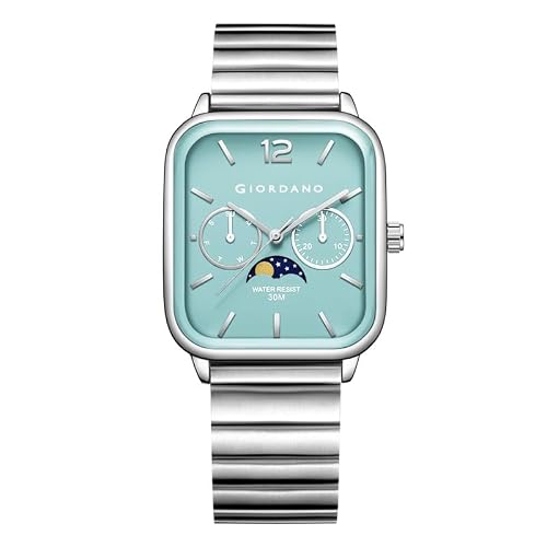 Giordano Classic Square Analog Watch for Men with Moon Phase Display and Stainless Steel Strap - GZ-50117