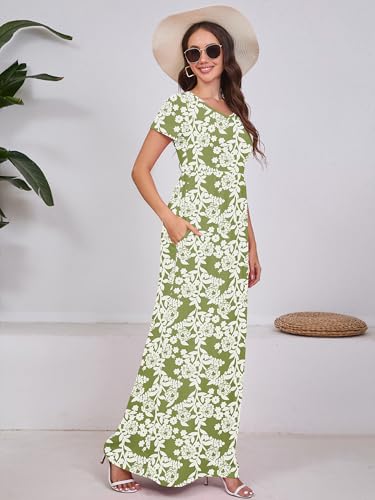 Image of DEARCASE Maxi Dress for Women Short Sleeve Casual Summer Loose Plain Comfy Long Dresses with Pockets