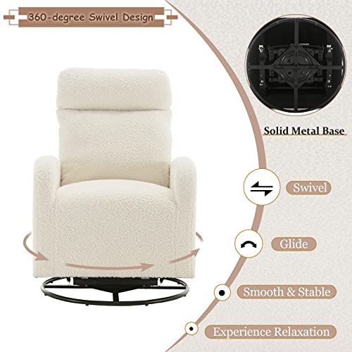 Kurhwyss Swivel Glider Chair For Nursery, Modern Rocker Chair With High Back And Storage Pocket, Upholstered Accent Rocking Chair With Solid Metal Base For Living Room, Bedroom (White Teddy) #TOP3