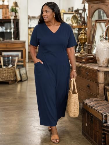 Image of PinkPatty Women's Oversize V Neck Short Sleeve Maxi Dress with Pockets