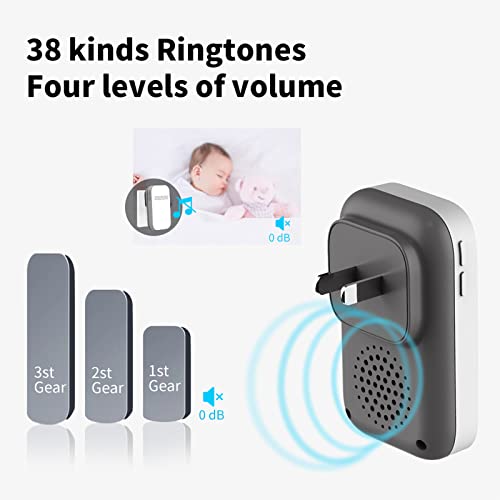 Self-Powered(No Battery Required) Wireless Doorbells For Home,Push Button Waterproof Cordless Door Chime Kit, Up To 500Ft Range With 38 Chimes, 4 Volume Levels #TOP3