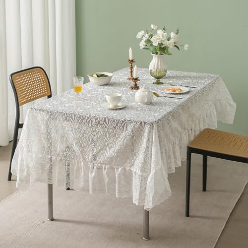 Tootop YYDS White Tablecloth Lace Embroidered Floral Tulle Tablecloth cover