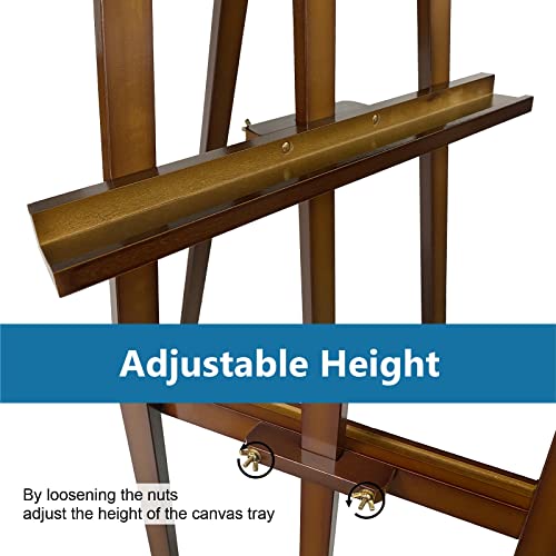 Somime A - Frame Wooden Display Easel - Adjustable Lyre Beechwood Studio Easel Stand Holding Canvas Up To 90", Inclinable Artist Floor Painting Easel For Artwork Painting, Brown #TOP2