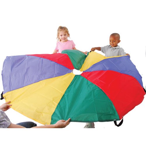 Constructive Playthings 12' diam. "No-Rip" Children's Active Play Parachute Double Stitched at Hem and Vent with Tape Handles for a Firm Grip and Storage Bag for Ages 3 Years and Up