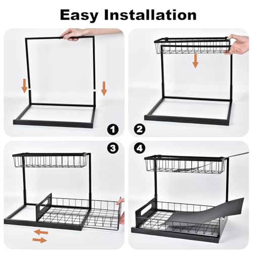 Image of REALINN Under Sink Organizer, L-Shaped Pull Out Cabinet Organizer, Kitchen