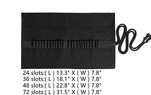 Image of Canvas Roll up Pencil Pen Holder Case, 48 Slots Large Capacity Artist Paint Brushes Organize Pouch (Black)