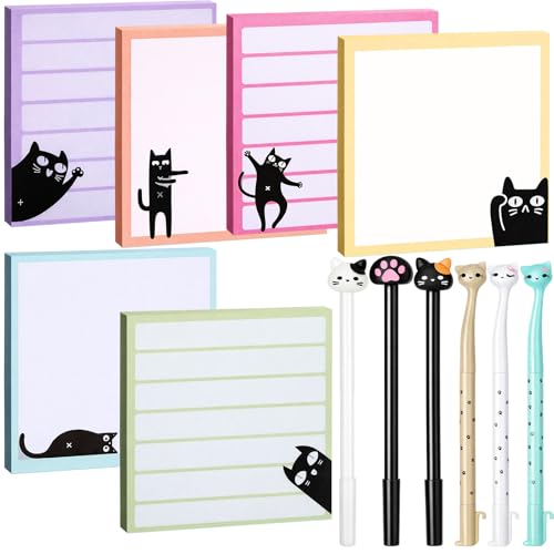 Stylos d'écriture encre noire 0,5mm et blocs-notes autocollants chat
