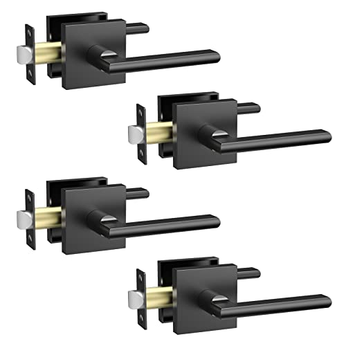 Signstek 4 Pack Heavy Duty Passage Door Lever, Interior Keyless Door Handles For Hallway And Closet, Modern Square Matte Black #TOP7