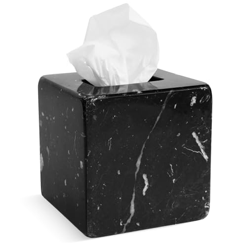 Marble Tissue Box 5.5 Inch Black Zebra Tissue Holder for Bathroom and Living Room, Decorative Organizer for Facial Tissues, Paper Napkins, and Toilet Paper Storage, Car Tissue Holder