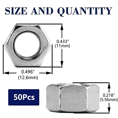 Image of 1 /4-20 Hex Nuts 50Pcs 304 Stainless Steel 18-8, Full Thread, Hex Drive, Bright Finish by SG TZH