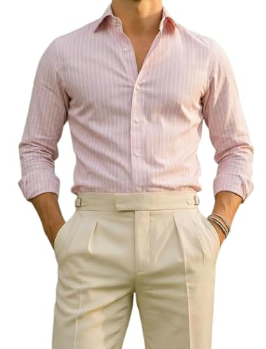 Image of IndoPrimo Men's Striped Shirt | Premium Slim Fit Full Sleeve Formal Casual Shirt | Button-Down Cotton Shirt for Office