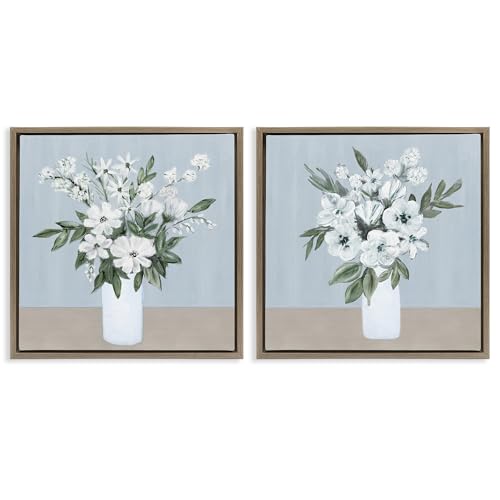 Cadre flottant Marilyn Dunlap fleurs blanches 2 pièces Stupell Industries marron 63x63cm