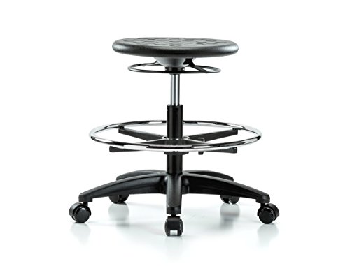 Image of Perch Polyurethane Industrial Stool with Foot Ring | Medium Bench Height 18-25 inch