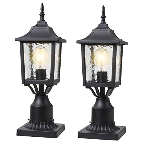 BEEZOK Exterior Lantern Outdoor Post Light - 2 Pack Post Lighting, Matt Black