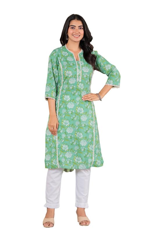 Image of Women's Pure Cotton Floral Printe Straight Single Kurti