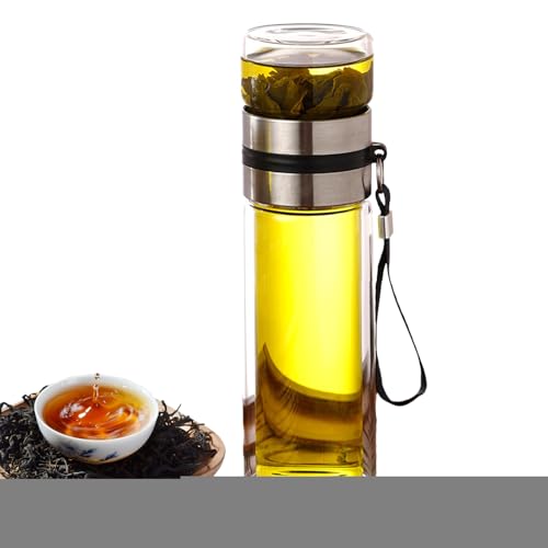 Botella de infusor de té de vidrio | Taza de té a prueba de fugas con filtro de acero inoxidable | Separación de agua Ttea Bottle | Taza de viajes ideal para ttea de hoja suelta, oficina, gimnasio,