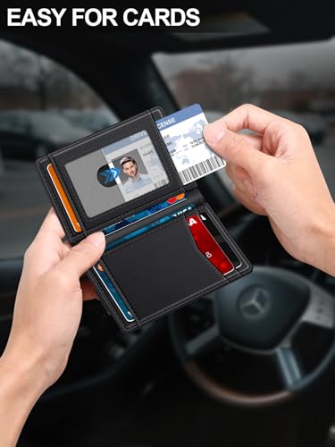 Wallet for Men Slim Leather Wallets for 12-15 Cards, Minimalist Thin RFID Blocking Card Holder with Money Clip & ID Window, Small Bifold Front Pocket Wallet, Gifts for Men3