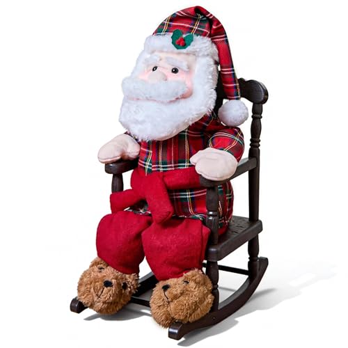 Christmas Animated Decoration Rocking Chair Santa Claus Plush, 18inch Talking Santa Decor, Animatronic Collectible Figurines with Sing, Mouth Move, Illuminated Face, Sitting Xmas Gift for Indoor, Home