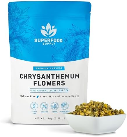 Superfood Supply - Chrysanthemum Tea - 5.29oz/150g, Bulk Loose Leaf Flowers, Premium Buds, Tai Ju Herbal Tea, Caffeine Free, Natural Liver and Immune Support