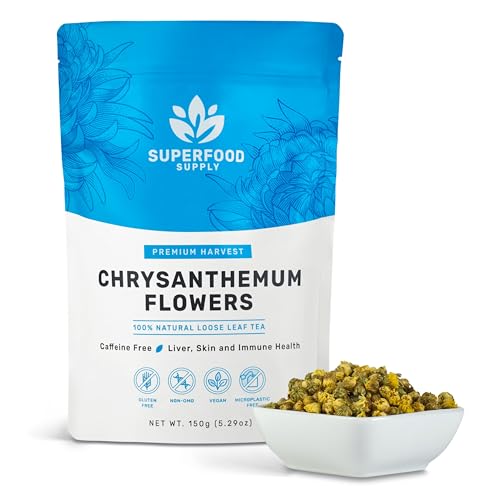 Superfood Supply - Chrysanthemum Tea - 5.29oz/150g, Bulk Loose Leaf Flowers, Premium Buds, Tai Ju Herbal Tea, Caffeine Free, Natural Liver and Immune Support
