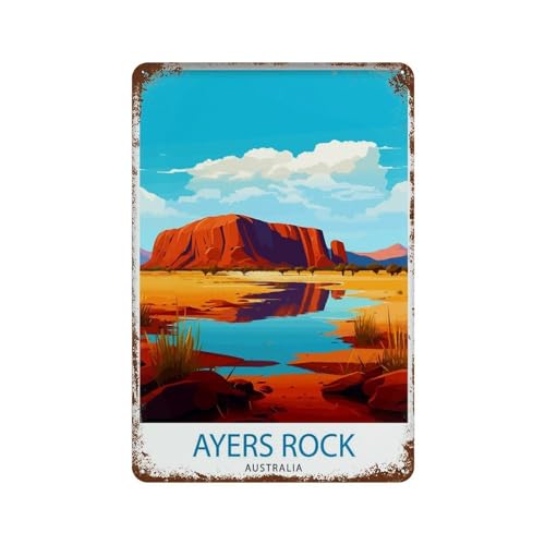 Gynaver Ayers Rock Australia Travel Uluru Australian Landmarks Outback Red Centre IllusVintage Sublime Tin Painting Wall Poster Metal Sign Wall Decor Style 30x20cm