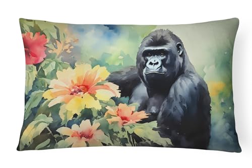Caroline's Treasures DAC2922PW1216 Gorilla Throw Pillow Machine Washable, Indoor Outdoor Decorative Pillow for Couch, Bed or Patio, 12HX16W