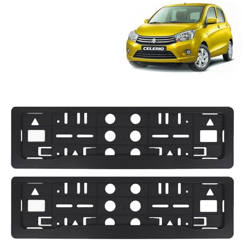 Image of KINGSWAY Celerio Car Number Plate Frames for All 2014 to 2021 Models of Maruti Suzuki Car Registration Plate Holders, Black Licence Plate Covers (Front and Rear), Universal Size 51.5 x 14.5 cm