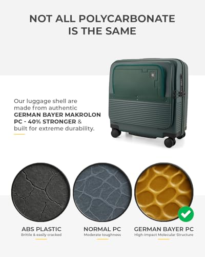 Image of EUME Overnighter Pro Luggage Trolley for Travel 18 inch, Cabin Bag | Trolley Bag Small for Luggage | with Laptop Sleeve | 100% German Bayer Polycarbonate - Pine Green