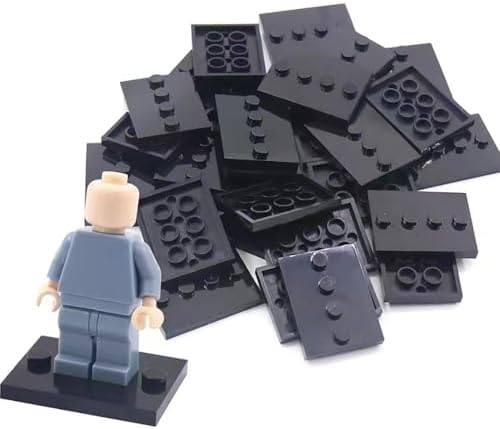 3×4 Tile Modified with 4 Studs in Center Building Blocks Accessories Compatible with Minifigure Display Base Collector Series Pack Set 88646, Black 150Pcs image 4