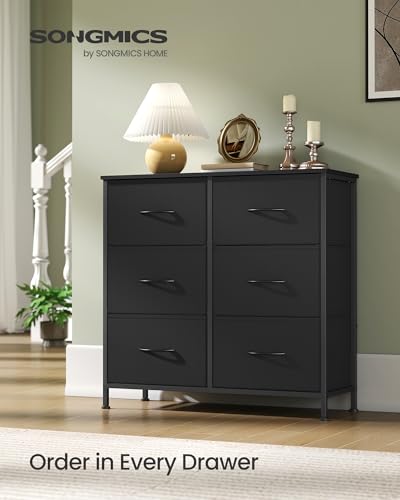 Image of SONGMICS BELLAH Collection - Dresser for Bedroom, Chest of Drawers, Storage Organizer Unit, Closet, Entryway, Steel, 6 Drawers, Modern, Ink Black and Ebony Black ULGS123B01S