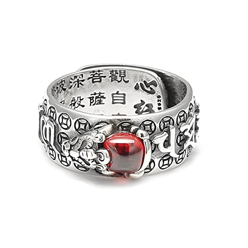 Wealth Ring Money Feng Shui Lucky Ring Sterling Silver Adjustable Engraved Dragon Ring Jewelry Gift for Women, Meditation Rings for Women, Sterling Silver Rings for Women-Used for Anxiety & Relief Fidget (A Style - Silver)