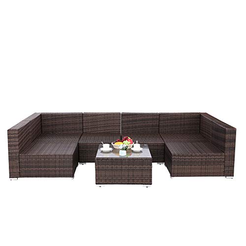 image for Polar Aurora 7 Pieces Outdoor Patio Sofa Set PE Rattan Wicker Sectiona