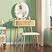 Fkhouse Small Vanity Desk with Mirror and Lights, Wooden Handles with Cushioned Stool, 3 Lighting Modes Round Makeup Table with Upgraded Silent Slides, Compact Vanity for Small Spaces, Natural Oak