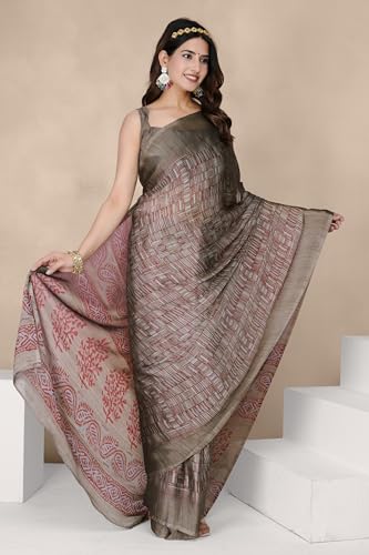 Image of MIRCHI FASHION Saree for Woman | Chiffon Block Printed Lightweight Daily Wear Sarees with Blouse