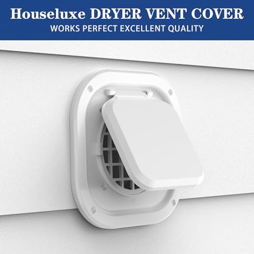Houseluxe Dryer Vent Cover Outside 4 Inch, Magnetic Door Design, Durable Airflow Vent with Lint Trap Screen, Thickened Material, 7 inch x 7 inch Size, Light White