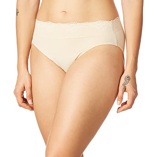 Bali Women's Hi-Cut Panties, High-Waisted Smoothing Panty, High-Cut Brief Underwear For Women, Comfortable Underpants, Soft Taupe Lace, Large #TOP1