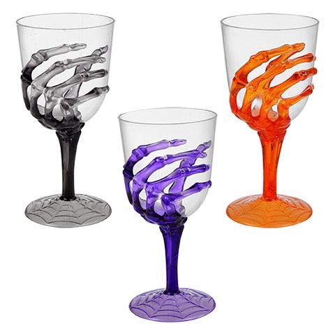 Halloween Skeleton Hand Plastic Goblets - Champagne Flutes - Stemless Cups - Perfect For Creepy Spooky Halloween Decorations And Haunted House - Choose Set Of 3 Each (Goblets - Set Of 3) #TOP4