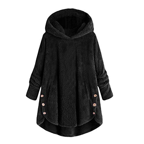 Inforin Women's Fashion Faux Fur Lapel Double-Breasted Thick Wool Trench Coat Jacket Black