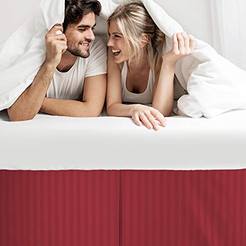Image of Nestl Full Size Bed Skirt - Damask Dobby Stripe Wrap Around Bed Skirt Full Size - Double Brushed Microfiber 14 in Tailored Drop Pleated Bed Ruffle with Bed Skirt Pins - Red