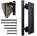 FLORADIS PULL AND FLUSH HANDLE SET 12" for SLIDING BARN DOOR/ FIT DOORS UP TO 2 1/3"/ FLUSH MOUNT BACK PLATE/ 3 Pairs of Different Lengths Screws/ Frosted Black Satin Powder Coating Hardware