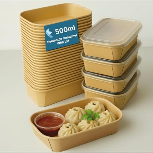 Image of Disposable Containers For Food with Lids | Rectangular Meal Prep Containers & Take Out Box | Microwave & Fridge Safe Food Storage Containers, Food Packing Box For Kitchen - 500ml, 15 Pack