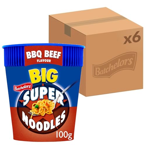 Batchelors Big Super Noodles BBQ Beef Flavour Instant Snack Pot, 100 g (Pack of 6)
