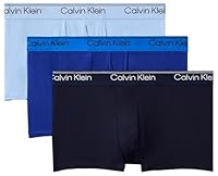Calvin Klein Men's Mircro Stretch Low Rise Trunk 3 Pack, Shoreline/Royalty/Blue Bell, Small