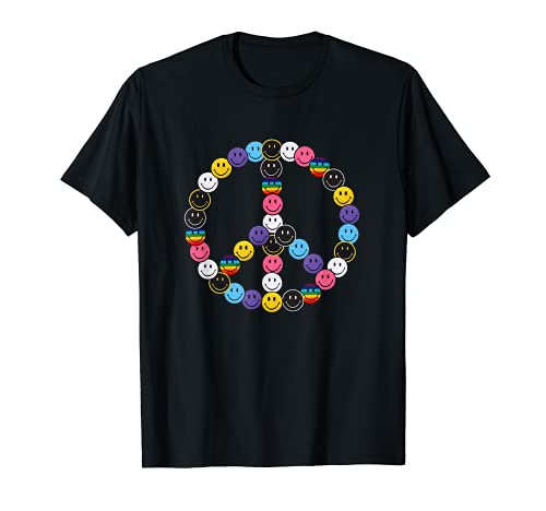 Diversidad racial hippie Emoticono de paz de los años 70 y 8 Camiseta