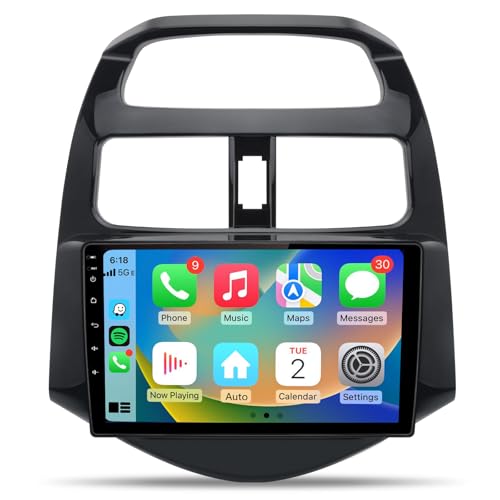 Car Radio Stereo for Chevy Spark 2013 2014 2015 with Wireless Android Auto Carplay 2G+32G 9 inch Android 12 Touch Screen with SWC WiFi GPS Navigation DSP Bluetooth