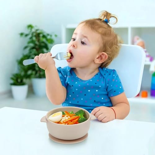 Image of PandaEar 3 Pack Baby Bowls with Suction| Stay Put Silicone Food Bowl for Babies Kids Toddlers Infants| Food Grade Soft Safe BPA-Free Silicone (Brown Grey Tan)