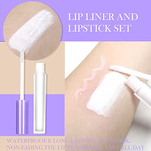 Dageda Matte Liquid Lipstick, 2Pcs Lip Liner And Lipstick Set, Waterproof Long-Lasting Matte Lipstick Makeup Set, Non-Stick Cup Velvety Lip Stain Lip Gloss, Halloween Makeup Lipsticks Gift Set (White) #TOP3