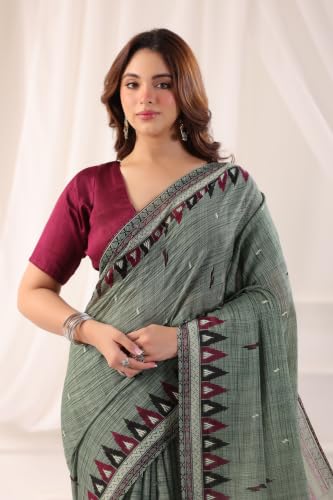 Image of TAMAIRA FASHION Mulmul Pure Cotton Saree For Woman Sambalpuri Printed |Office Wear Daily Wear Sarees For Women Without Blouse Piece (Available in 10 Colours)